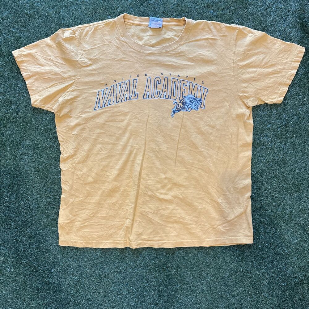 VTG Y2K United States Naval Academy Yellow Graphic Logo Tee Shirt Womens Large